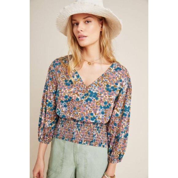 Maeve By Anthropologie Odette Blouse X-Small Floral Print Poet Sleeves - Picture 1 of 12